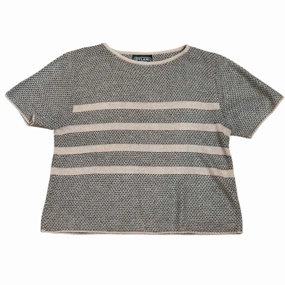 Vintage DYLANI Knitwear Knit Top Tan Black Stripe Short Sleeve Women's Medium